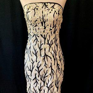 Strapless cream and black dress with sequins